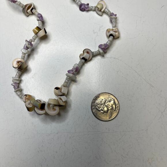 tropical shell necklace beaded light violet off white puca puka faux or real - Picture 6 of 12
